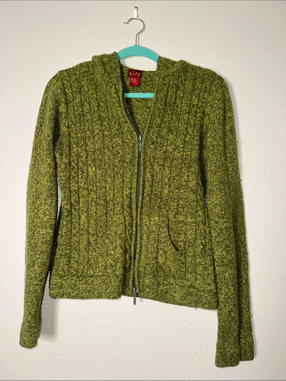 TILT Moss Green Hooded Zip Cardigan